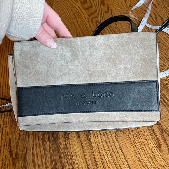 Rag and Bone Aston Mini Crossbody Stone Grey and Black Logo Suede Leather Womens - Picture 2 of 16
